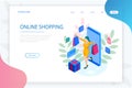 Landing page template of shopping online concept. E-commerce website shop by smartphone