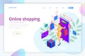 Landing page template of shopping online concept. E-commerce website shop by smartphone