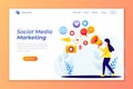 Landing page template of Social media marketing. Modern flat design concept of web page design Royalty Free Stock Photo