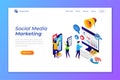 Landing page template of Social media marketing. Modern flat design concept of web page design
