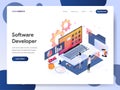 Landing page template of Software Developer Isometric Illustration Concept. Modern design concept of web page design for website