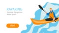 Landing page template of sport kayaking. Design concept of web page design for a kayaking website