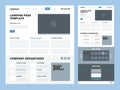 Landing page template. Website layout design elements footer header menu navigation wireframe for internet pages vector Royalty Free Stock Photo