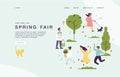 Landing page template for websites with with people enjoying their time outdoors in park. Cocept of spring fair