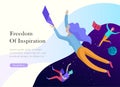 landing page templates set. Inspired People flying in space and reading books. Characters moving and floating in dreams,