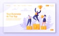 Concept of landing page on teamwork, career, rich goal success achievement theme with successful flat business people characters. Royalty Free Stock Photo