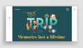 Landing Page of Tourists Adventure, Globe, Compass, Suitcase Travelling Around the World. Travel Abroad, Summer Vacation Royalty Free Stock Photo