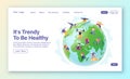 Healthy lifestyle concept for landing page template. Tiny people characters training, doing sports, Royalty Free Stock Photo