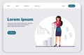 Landing page, upset woman holding a long bill, financial losses