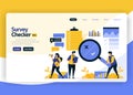 Landing page vector flat design illustration of survey checkers with automatic checking technology, internet artificial Royalty Free Stock Photo