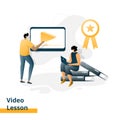 Landing page Video Lesson, the concept of a man sitting on a book while editing a video on a laptop, can be used for landing pages Royalty Free Stock Photo