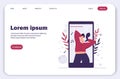 Landing page, Video streaming concept illustration. Smartphone chat app. Messenger sticker. Live stream vlog. Royalty Free Stock Photo