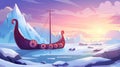 Landing page with Viking ship, history, culture, and a frozen landscape with a battleboat and round shields. Medieval