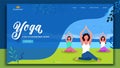 Landing page or web banner design with women character practice yoga sukhasana pose for Stress.