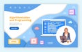 Landing page of website, algorithmization and programming, html, js, css, script icons, site code