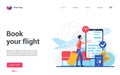 Travel business technology to book flight landing page, traveler booking airplane ticket Royalty Free Stock Photo