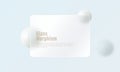 Landing page website template in glass morphism style. Partition of transparent material with floating white spheres