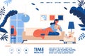Landing page young woman reading a book with a dog in the interior. Concept illustration in vibrant colors about friendship and