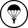 Landing, parachute, skydiving icon. Black vector design