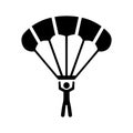 Landing, parachute, skydiving icon. Black vector graphics