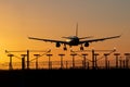 Landing passenger plane during sunset Royalty Free Stock Photo