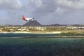 Landing plane in Aruba airport, Caribbean
