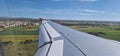 landing of a plane look from the passenger window Royalty Free Stock Photo