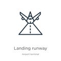 Landing runway icon. Thin linear landing runway outline icon isolated on white background from airport terminal collection. Line Royalty Free Stock Photo
