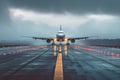 After landing on runway, a passenger airplane taxis away to terminal gate airport Royalty Free Stock Photo