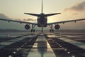 Upon landing on runway, passenger airplane taxis to terminal gate of airport Royalty Free Stock Photo