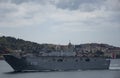 Landing ship LHD L400 Anadolu from the Bosphorus to the Black Sea Royalty Free Stock Photo