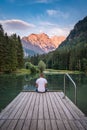 Landing stage, lake PlanÃÂ¡arsko jezero, Zgornje Jezersko, Kamnik-Savinja Alps Royalty Free Stock Photo