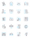 Landing strip linear icons set. Airport, Runway, Clearway, Tarmac, Apron, Taxiway, Airliner line vector and concept