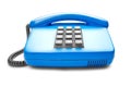 Landline blue phone on isolated white background with shadow Royalty Free Stock Photo