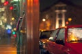 Landline payphones on the street in the evening