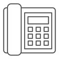 Landline phone thin line icon. Call receiver, communicator, classic telephone symbol, outline style pictogram on white Royalty Free Stock Photo