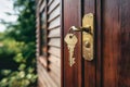 Landlord key for unlocking house, real estate concept