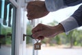 Landlord unlocks the house key for new home