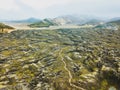 Landmannalaugar in Iceland highlands, drone view of hiking trail in mountains from above Royalty Free Stock Photo