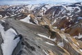 Landmannalaugar National Park - Iceland. Rainbow Mountains. Aerial view of beautiful colorful volcanic mountains. Top view. Royalty Free Stock Photo