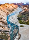 Landmannalaugar National Park - Iceland. Rainbow Mountains. Aerial view of beautiful colorful volcanic mountains. Top view. Royalty Free Stock Photo