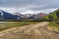 Landmannalaugavegur road F225 in Fridland ad Fjallabaki Natural park in Highlands of Iceland