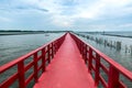 Landmark architexture in travel on red bridge at oceanside