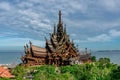 A beautiful view of the remarkable structure of the Sanctuary of Truth Museum in Pattaya, Thailand.