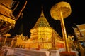 Landmark in CHIANG MAI THAILAND Wat Phra That Doi Suthep gold pagoda and golden buddhist temple at night view time without people Royalty Free Stock Photo