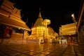 Landmark in CHIANG MAI THAILAND Wat Phra That Doi Suthep gold pagoda and golden buddhist temple at night view time without people Royalty Free Stock Photo