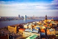Landmark cityscape aerial view on old town with Dome cathedral and Daugava river in Riga city, Latvia Royalty Free Stock Photo