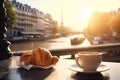 french cup food table bar breakfast france drink paris croissant. Generative AI.