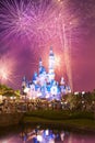 Shanghai Disney castle and fireworks Royalty Free Stock Photo