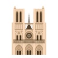 Landmark of France Notre Dame de Paris. Beautiful building of the Cathedral of Our Lady. flat  illustration isolated Royalty Free Stock Photo